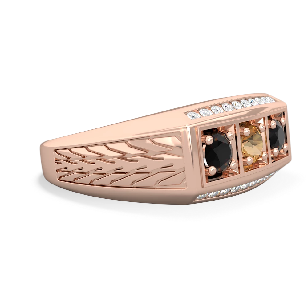 Citrine Three Stone Tire Tread Men's 14K Rose Gold ring R0520