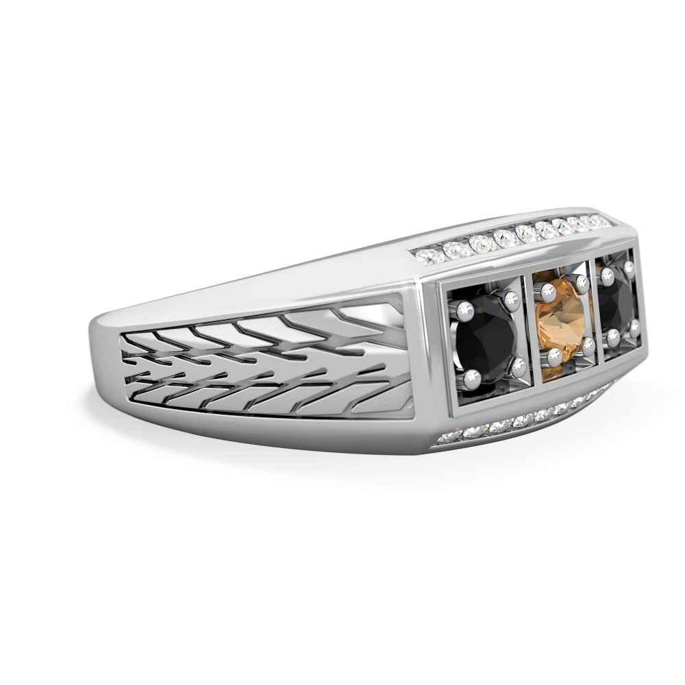 Citrine Three Stone Tire Tread Men's 14K White Gold ring R0520