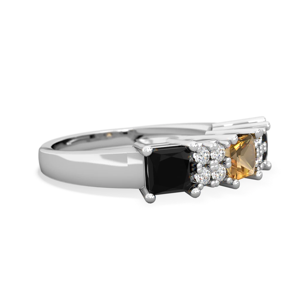 Citrine Three Stone Diamond Cluster 14K White Gold ring R2592