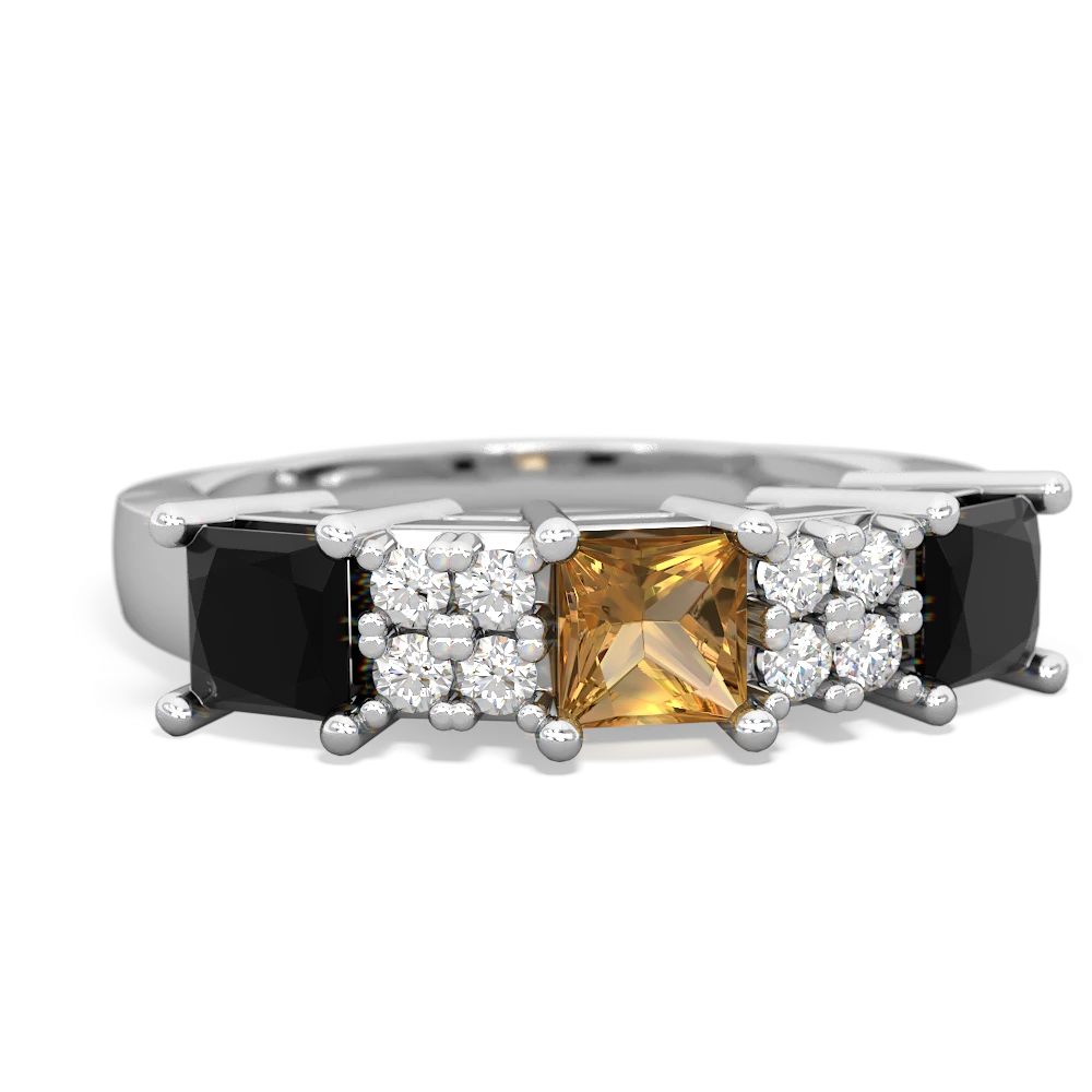 Citrine Three Stone Diamond Cluster 14K White Gold ring R2592