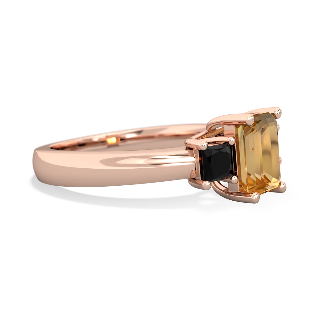 Citrine Three Stone Emerald-Cut Trellis 14K Rose Gold ring R4021