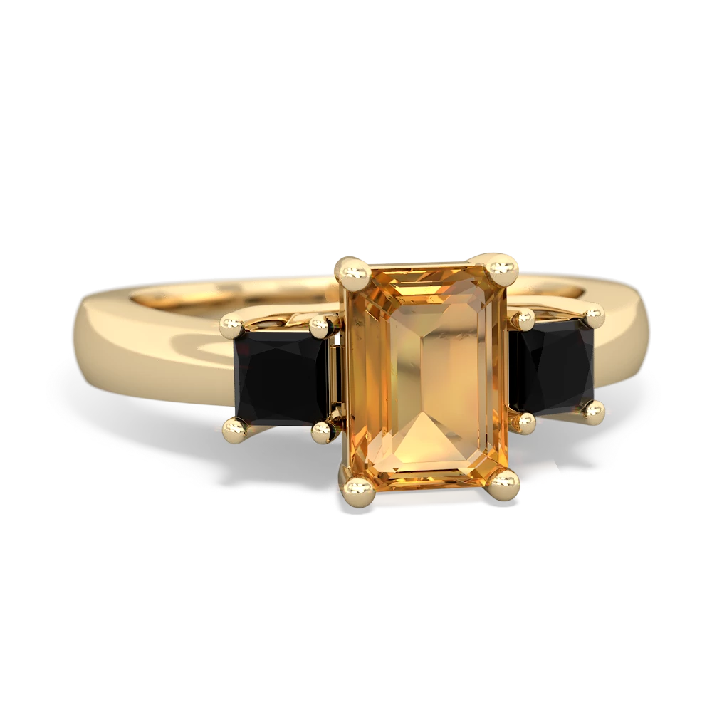 Citrine Three Stone Emerald-Cut Trellis 14K Yellow Gold ring R4021