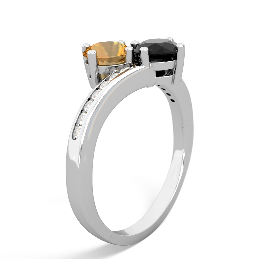 Citrine Channel Set Two Stone 14K White Gold ring R5303