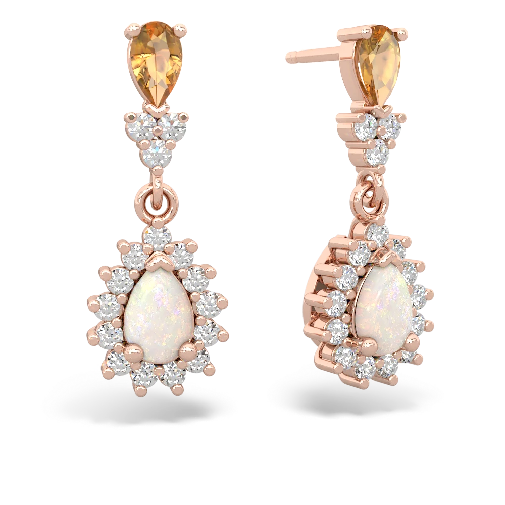 Citrine Halo Pear Dangle 14K Rose Gold earrings E1882