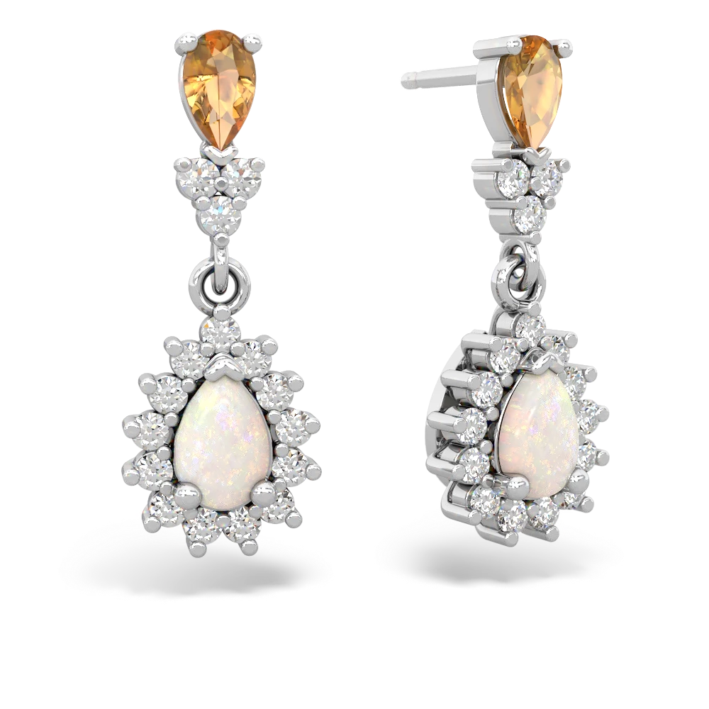 Citrine Halo Pear Dangle 14K White Gold earrings E1882