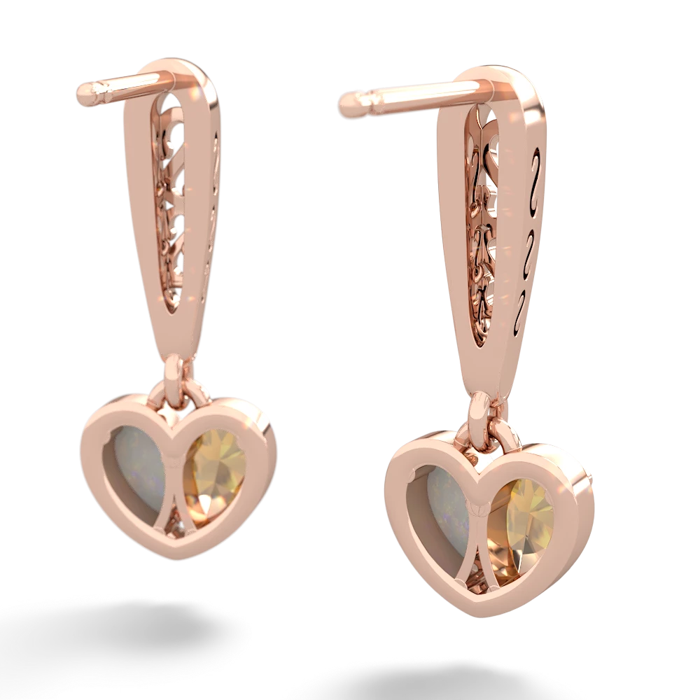 Citrine Filligree Heart 14K Rose Gold earrings E5070