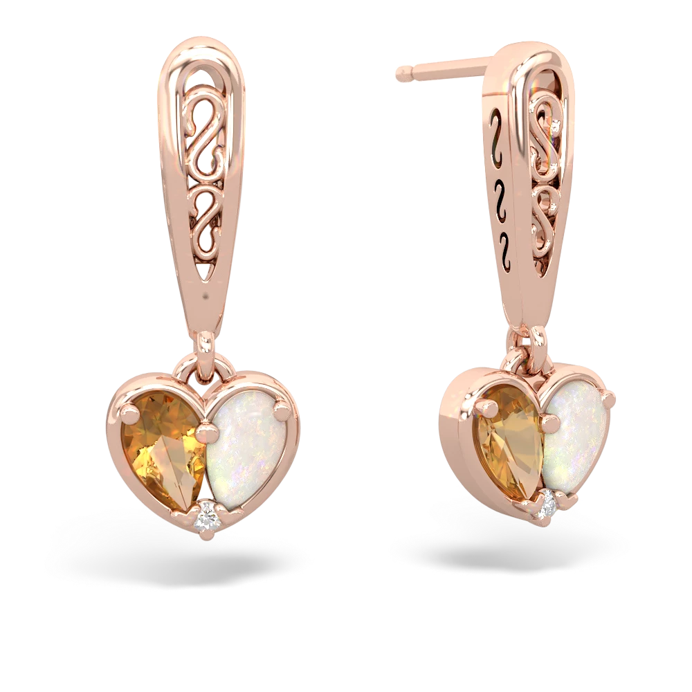 Citrine Filligree Heart 14K Rose Gold earrings E5070