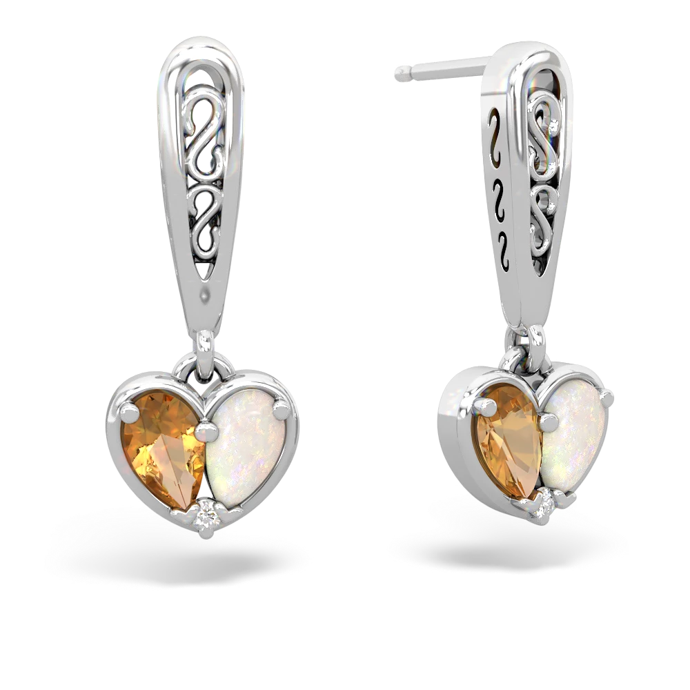 Citrine Filligree Heart 14K White Gold earrings E5070