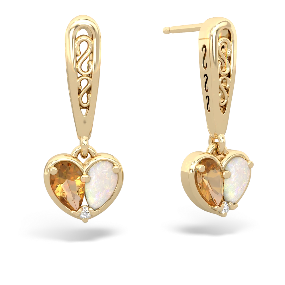 Citrine Filligree Heart 14K Yellow Gold earrings E5070