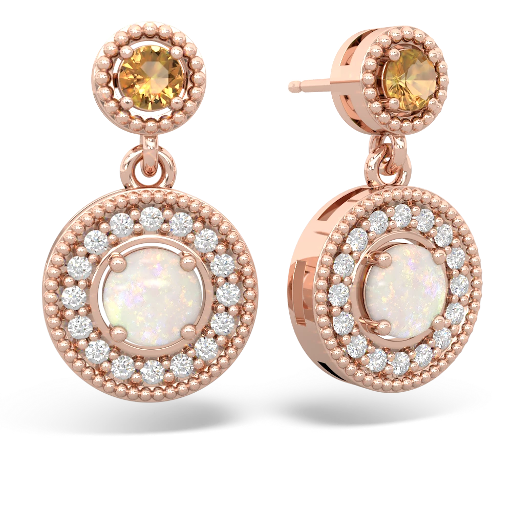 Citrine Halo Dangle 14K Rose Gold earrings E5319