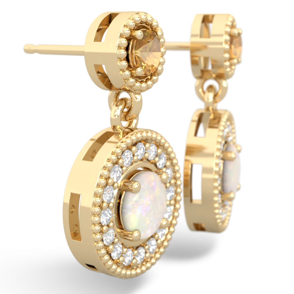 Citrine Halo Dangle 14K Yellow Gold earrings E5319