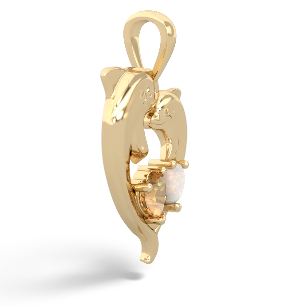 Citrine Dolphin Heart 14K Yellow Gold pendant P5820