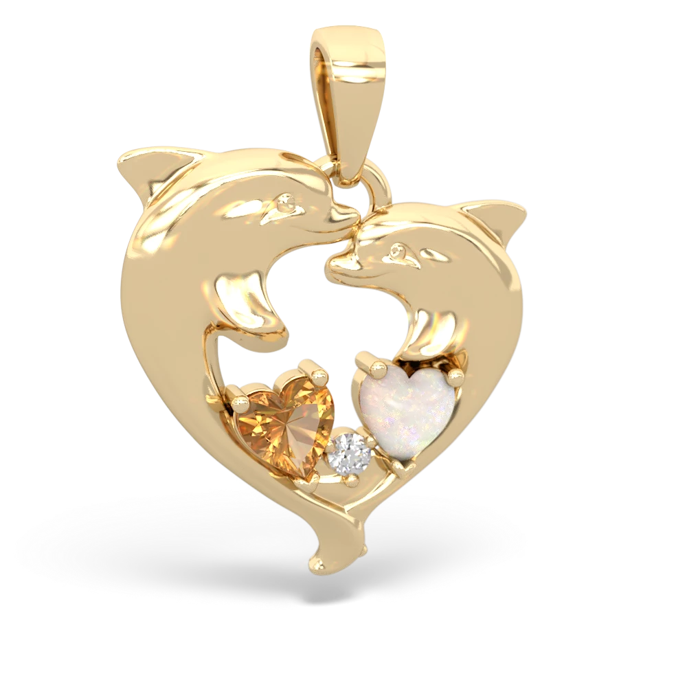 Citrine Dolphin Heart 14K Yellow Gold pendant P5820