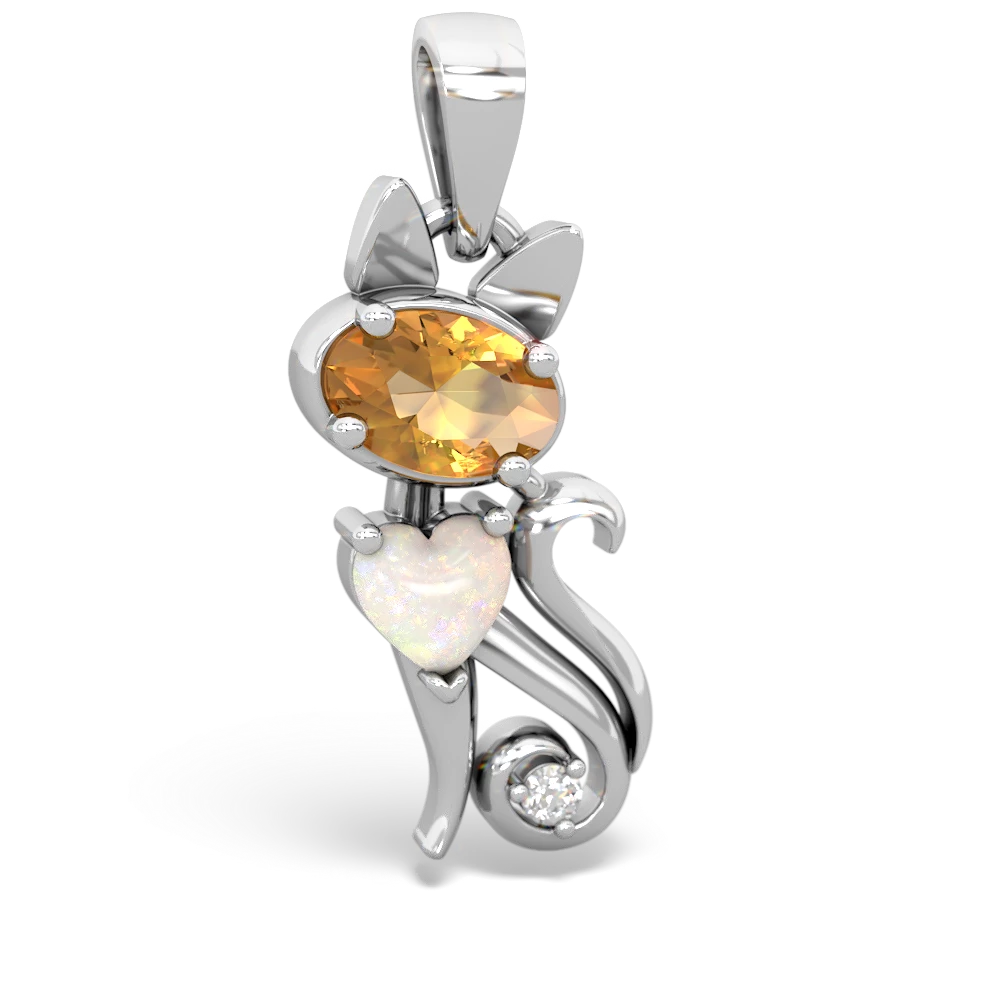 Citrine Kitten 14K White Gold pendant P5780