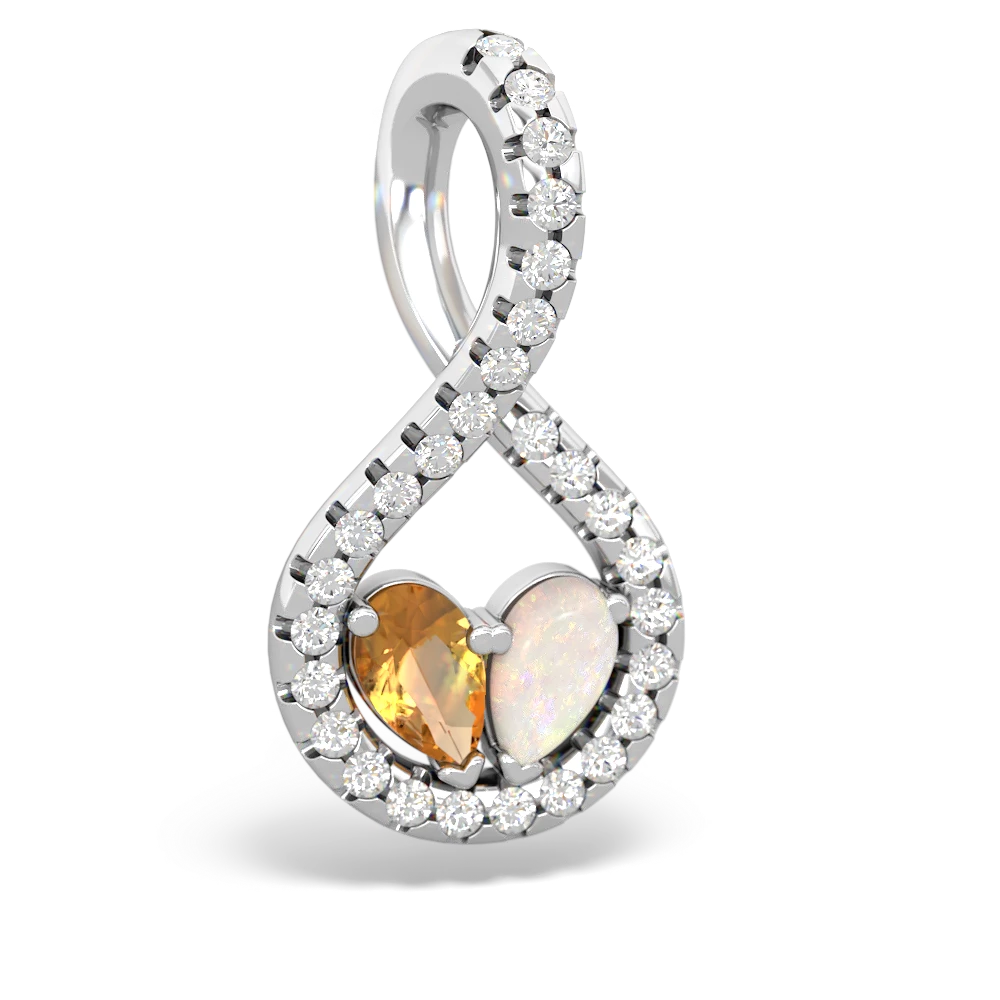 Citrine Pave Twist 'One Heart' 14K White Gold pendant P5360