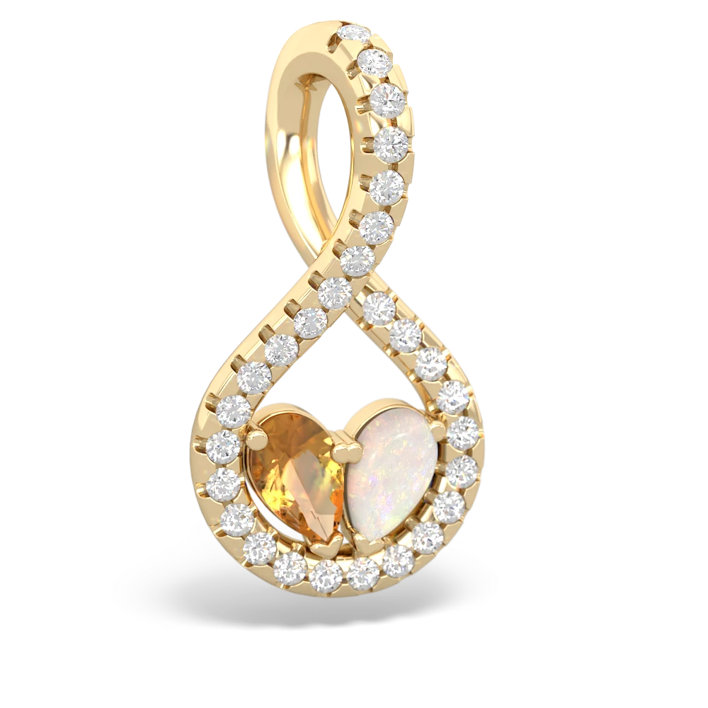 Citrine Pave Twist 'One Heart' 14K Yellow Gold pendant P5360