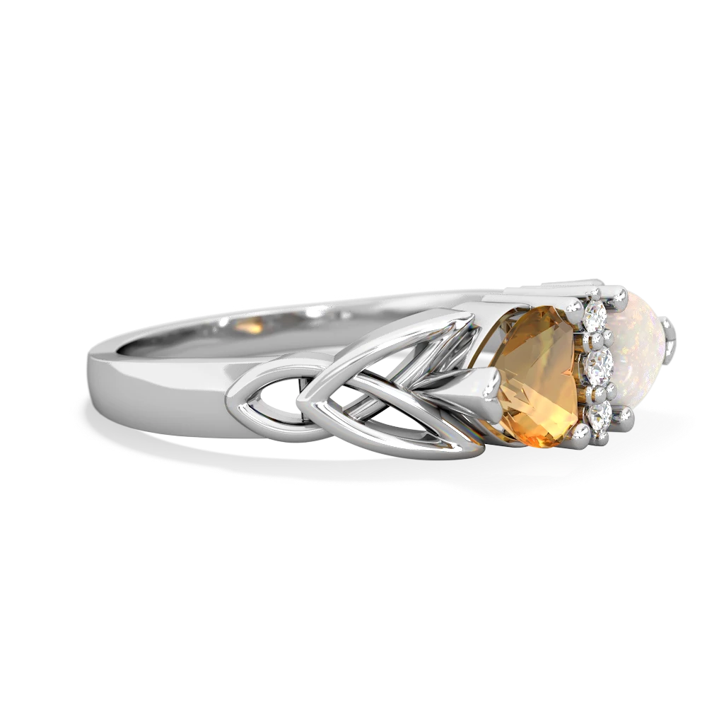 Citrine Celtic Knot Double Heart 14K White Gold ring R5040