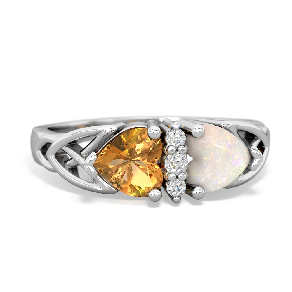 Citrine Celtic Knot Double Heart 14K White Gold ring R5040