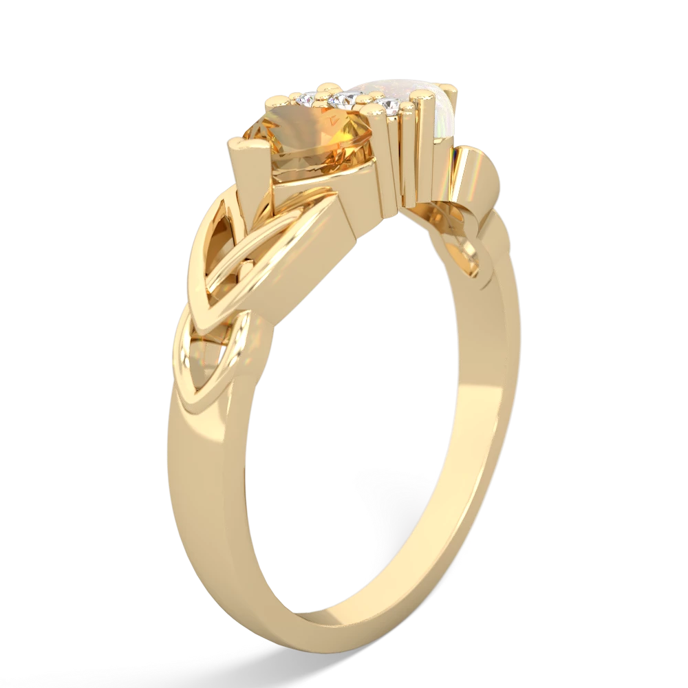 Citrine Celtic Knot Double Heart 14K Yellow Gold ring R5040