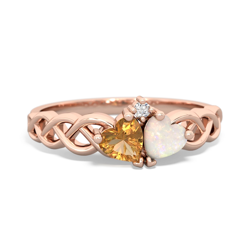 Citrine Heart To Heart Braid 14K Rose Gold ring R5870