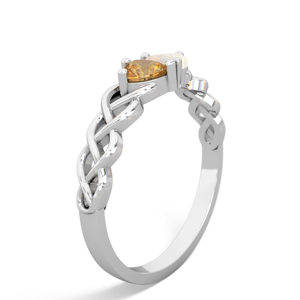 Citrine Heart To Heart Braid 14K White Gold ring R5870