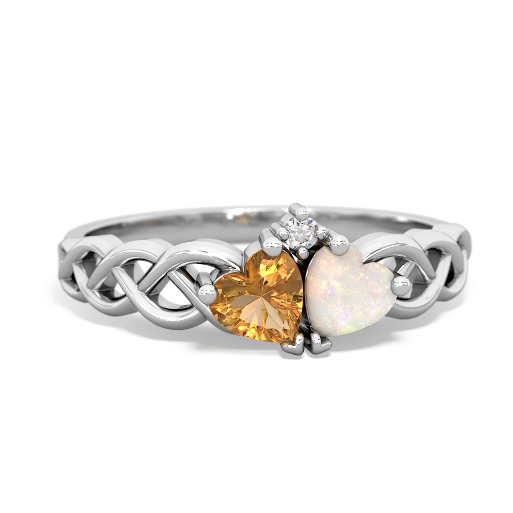 Citrine Heart To Heart Braid 14K White Gold ring R5870