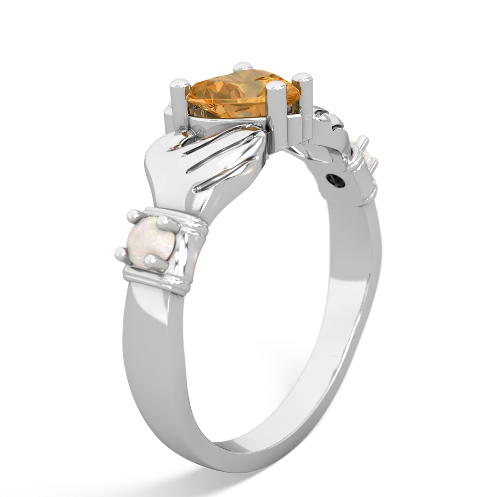 Citrine Claddagh Keepsake 14K White Gold ring R5245