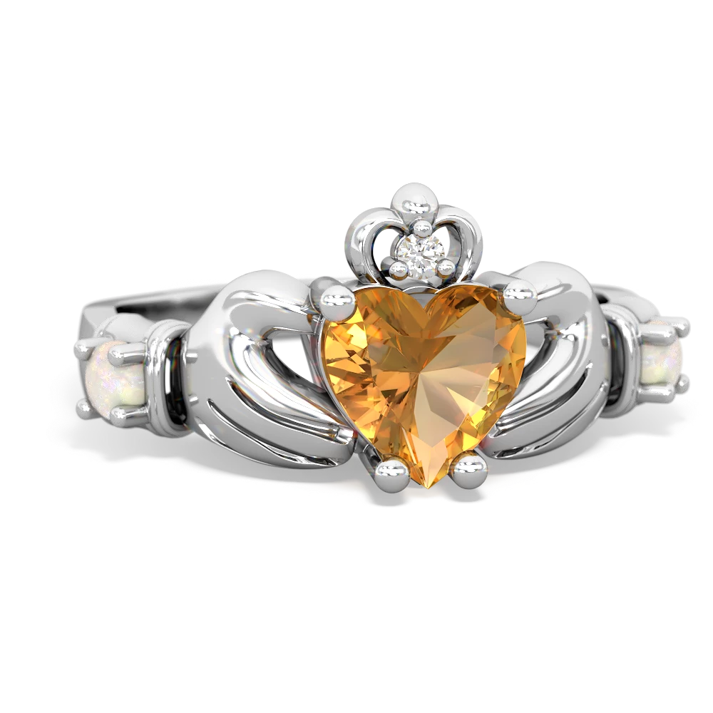 Citrine Claddagh Keepsake 14K White Gold ring R5245