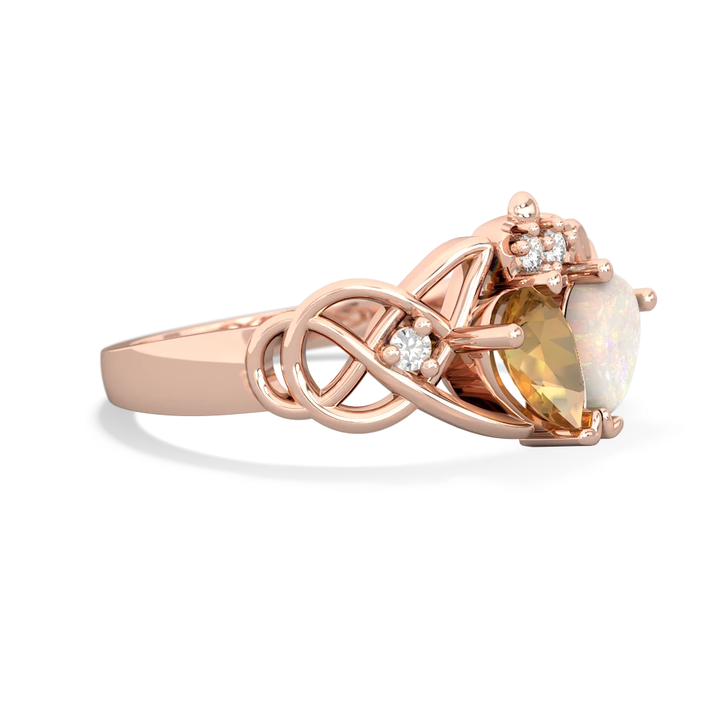 Citrine 'One Heart' Celtic Knot Claddagh 14K Rose Gold ring R5322