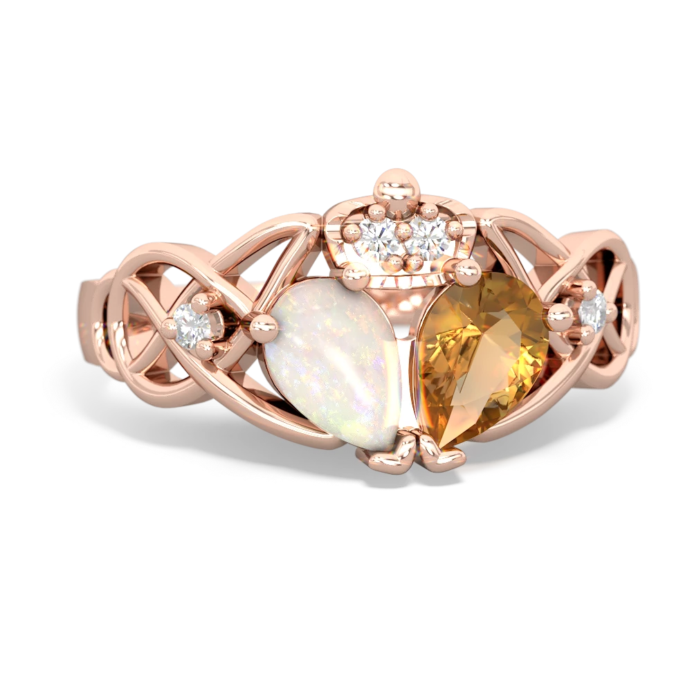 Citrine 'One Heart' Celtic Knot Claddagh 14K Rose Gold ring R5322