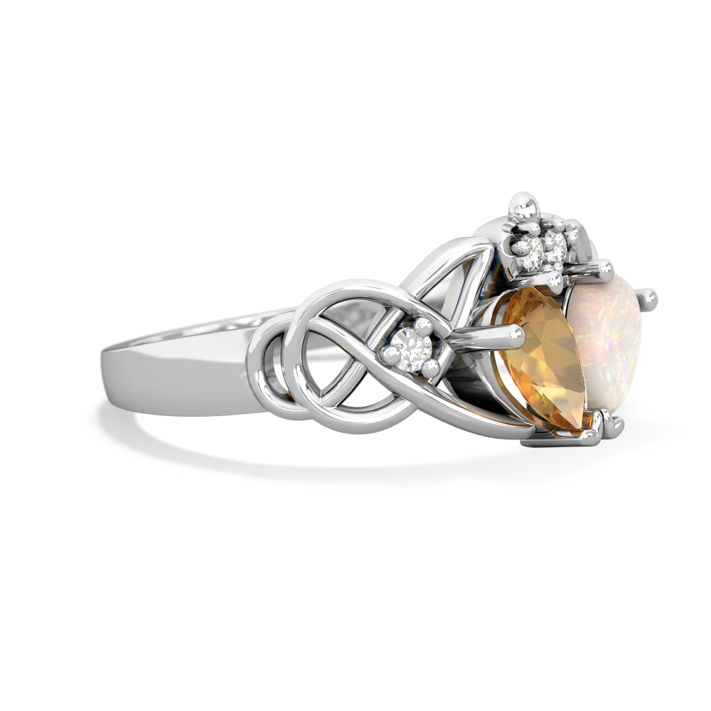 Citrine 'One Heart' Celtic Knot Claddagh 14K White Gold ring R5322