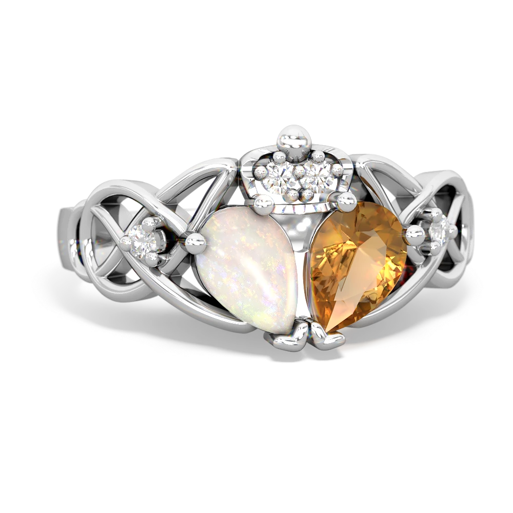 Citrine 'One Heart' Celtic Knot Claddagh 14K White Gold ring R5322