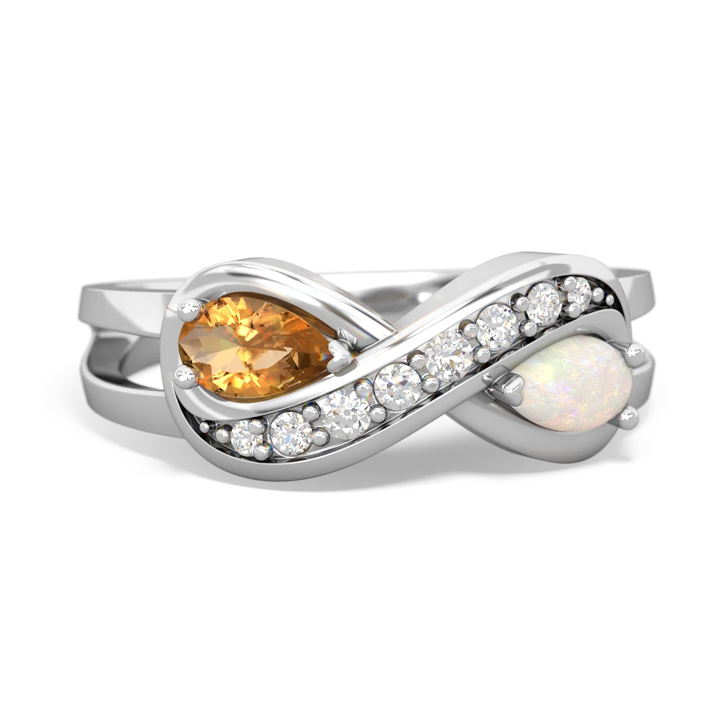 Citrine Diamond Infinity 14K White Gold ring R5390