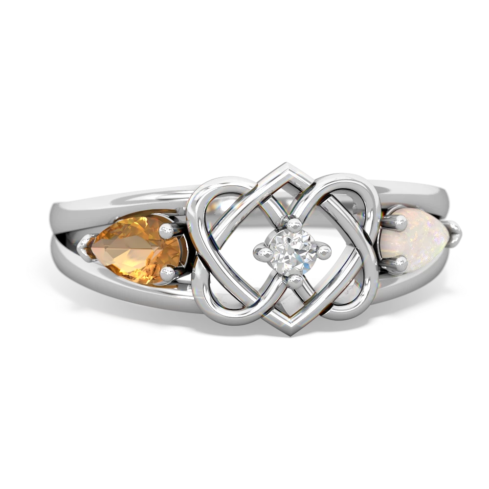 Citrine Hearts Intertwined 14K White Gold ring R5880
