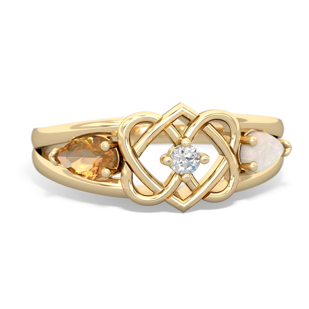 Citrine Hearts Intertwined 14K Yellow Gold ring R5880