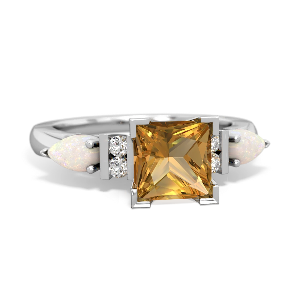 Citrine 6Mm Princess Eternal Embrace Engagement 14K White Gold ring C2002