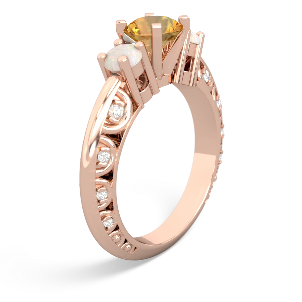 Citrine Art Deco Eternal Embrace Engagement 14K Rose Gold ring C2003