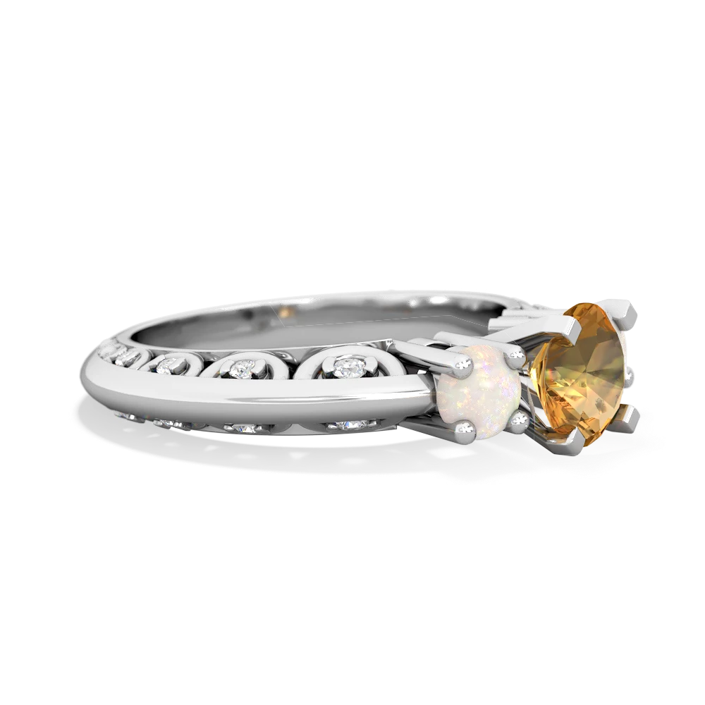 Citrine Art Deco Eternal Embrace Engagement 14K White Gold ring C2003