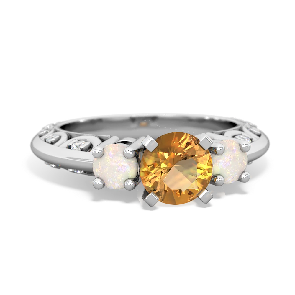 Citrine Art Deco Eternal Embrace Engagement 14K White Gold ring C2003