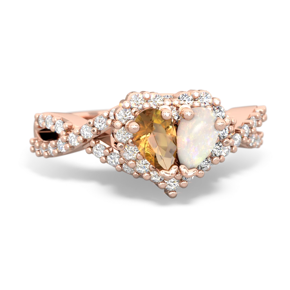 Citrine Diamond Twist 'One Heart' 14K Rose Gold ring R2640HRT