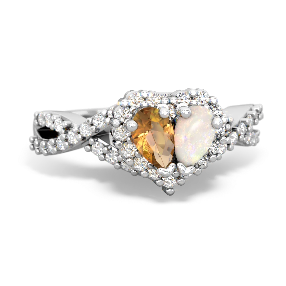 Citrine Diamond Twist 'One Heart' 14K White Gold ring R2640HRT