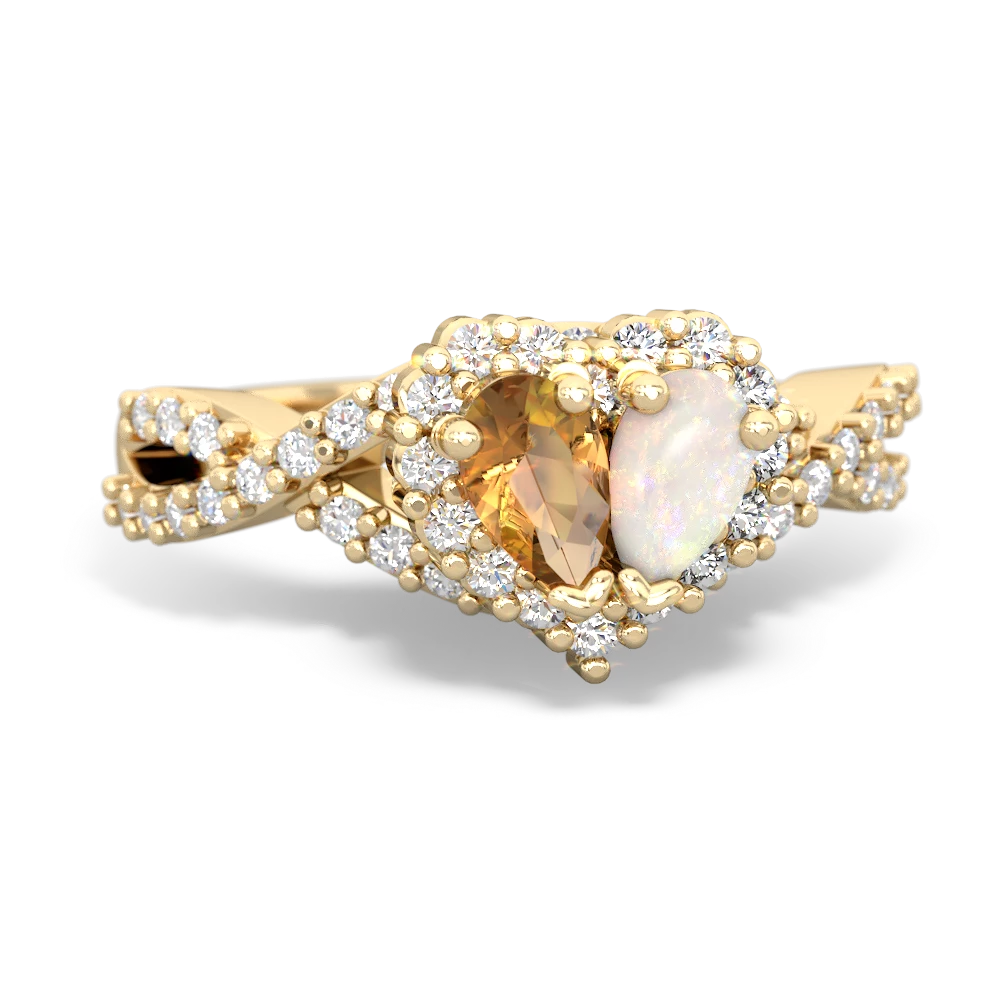 Citrine Diamond Twist 'One Heart' 14K Yellow Gold ring R2640HRT