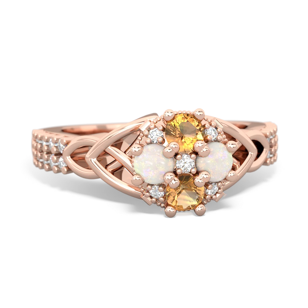 Citrine Celtic Knot Cluster Engagement 14K Rose Gold ring R26443RD