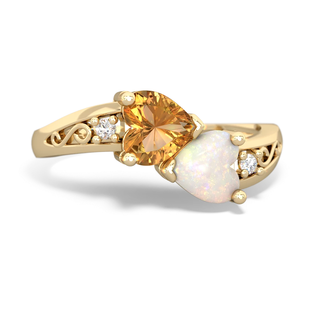 Citrine Snuggling Hearts 14K Yellow Gold ring R2178