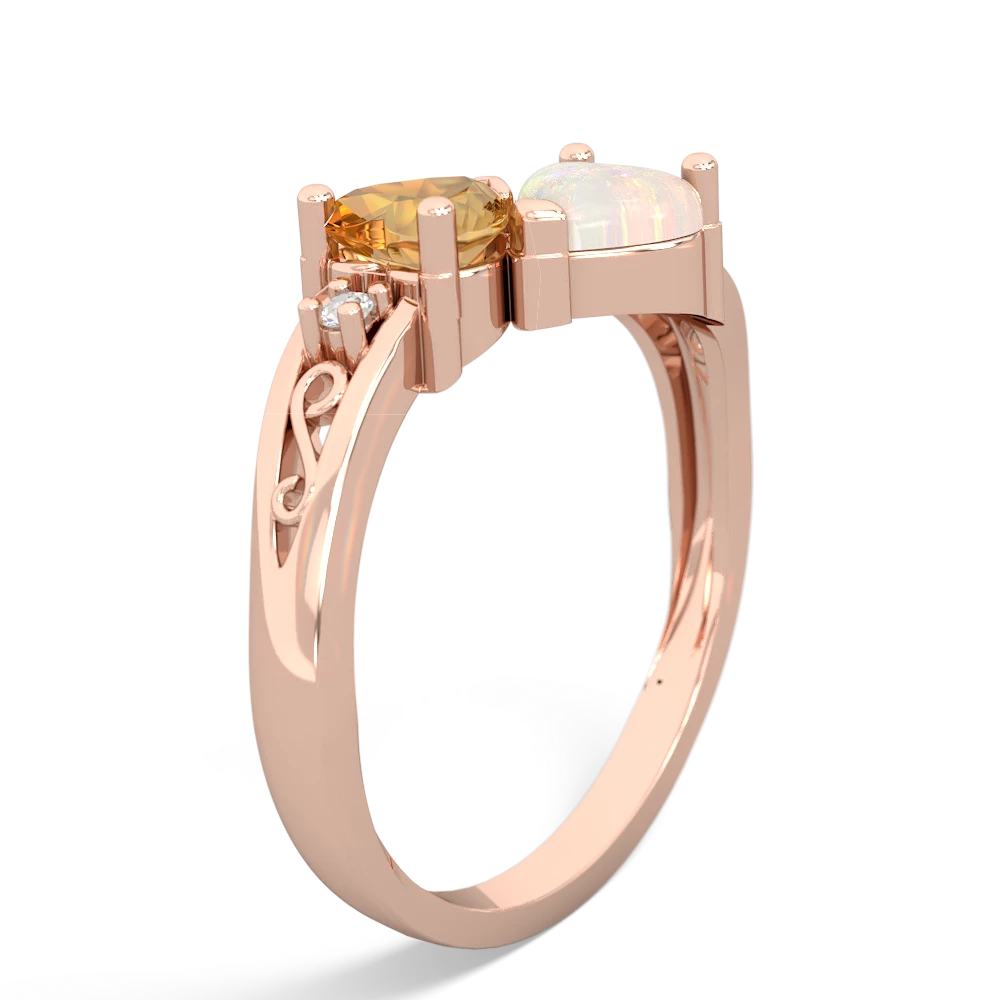 Citrine Snuggling Hearts 14K Rose Gold ring R2178