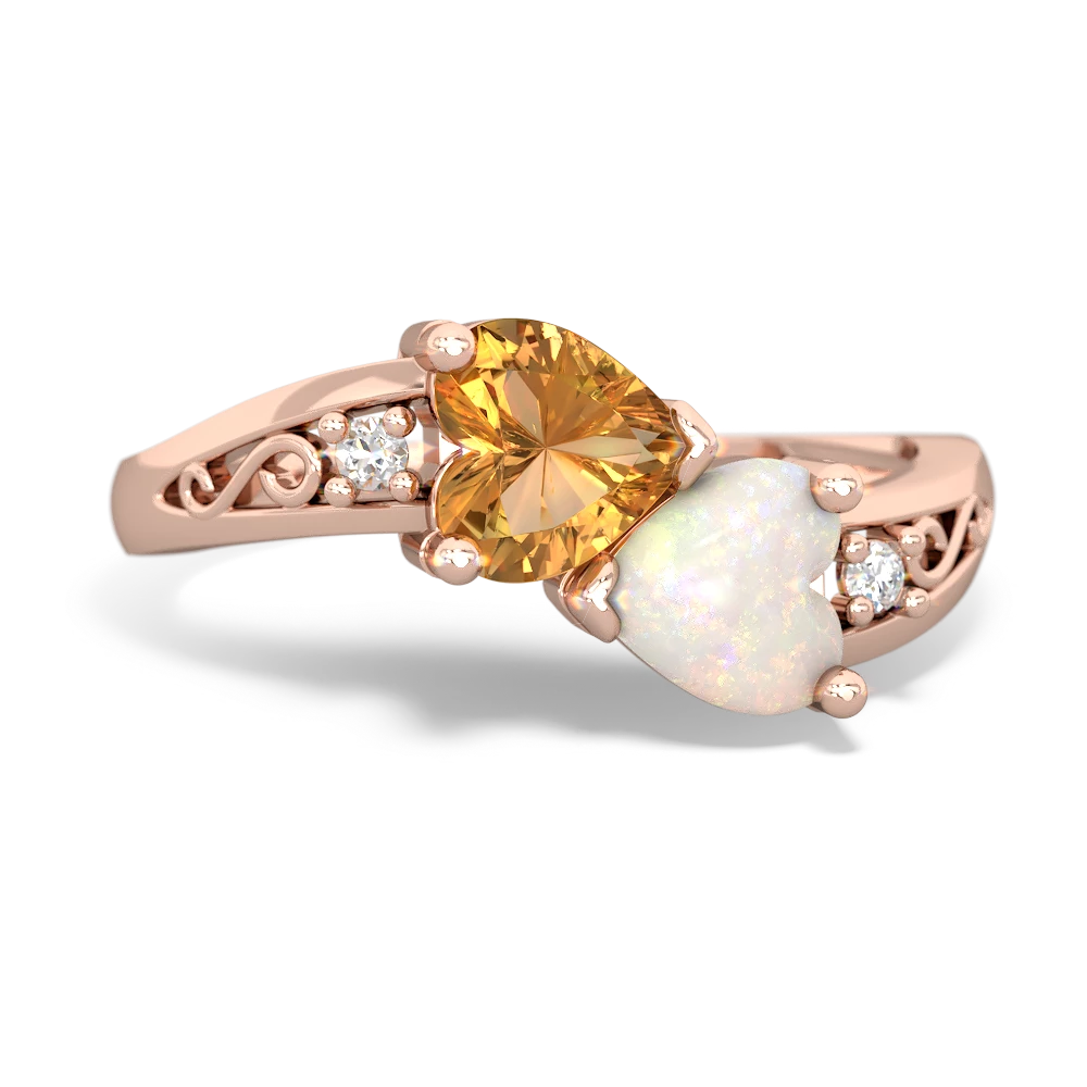 Citrine Snuggling Hearts 14K Rose Gold ring R2178