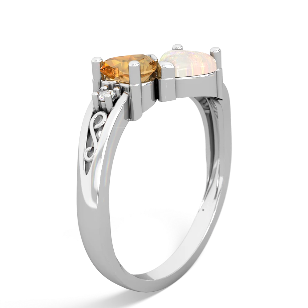 Citrine Snuggling Hearts 14K White Gold ring R2178