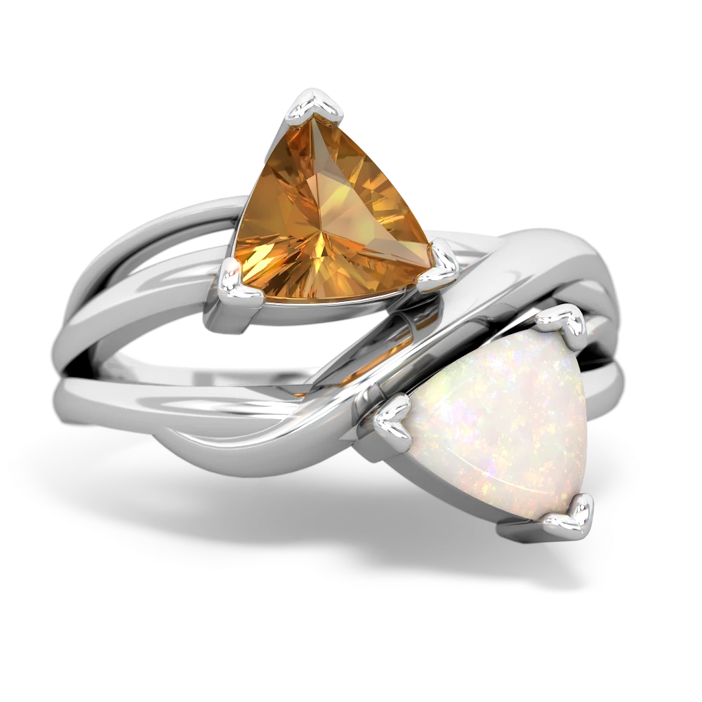 Citrine Split Band Swirl 14K White Gold ring R2341