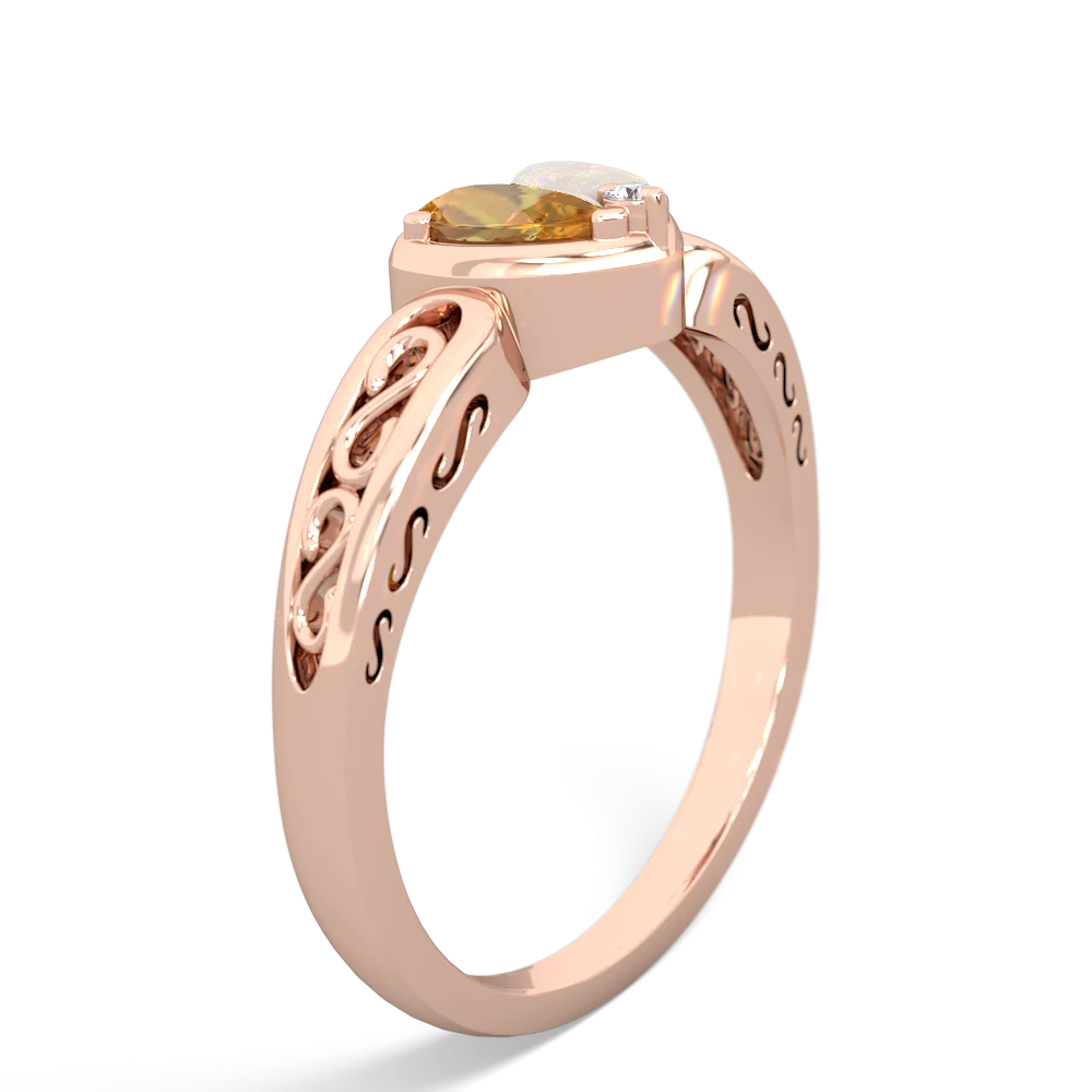 Citrine Filligree 'One Heart' 14K Rose Gold ring R5070