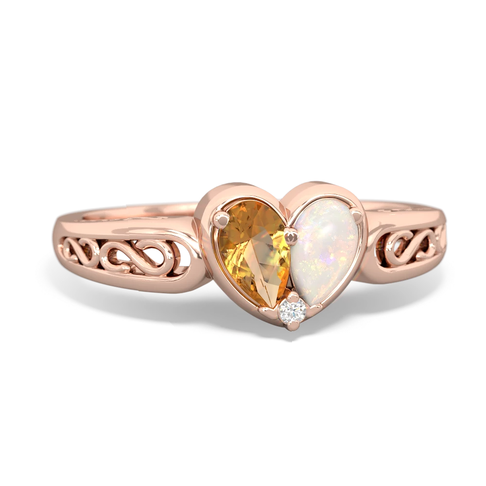 Citrine Filligree 'One Heart' 14K Rose Gold ring R5070